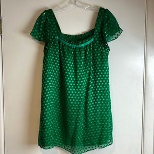 Kelly green polka dot chiffon mini dress